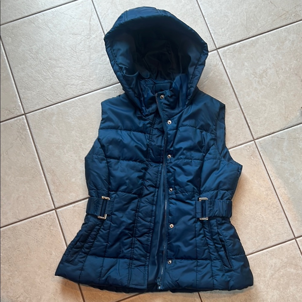 New York & Company Blue Hooded Quilted Vest